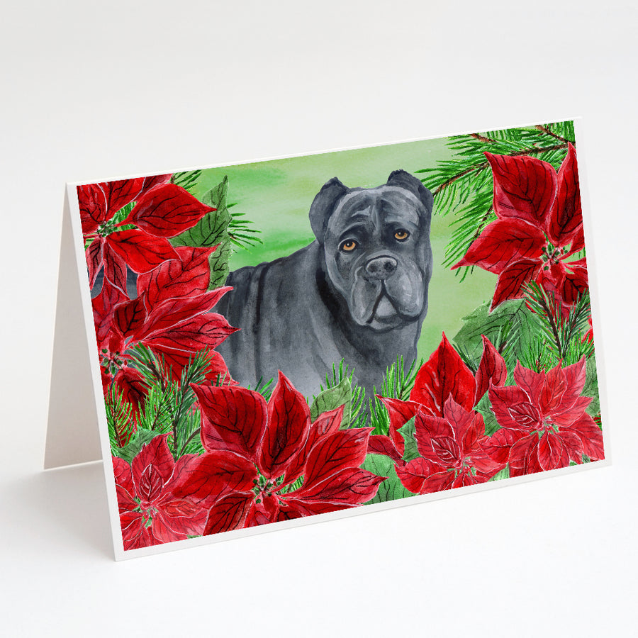 Cane Corso Poinsettas Greeting Cards and Envelopes Pack of 8 Image 1