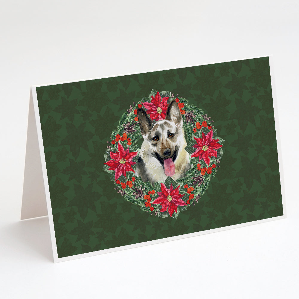 East-European Shepherd Poinsetta Wreath Greeting Cards and Envelopes Pack of 8 Image 1