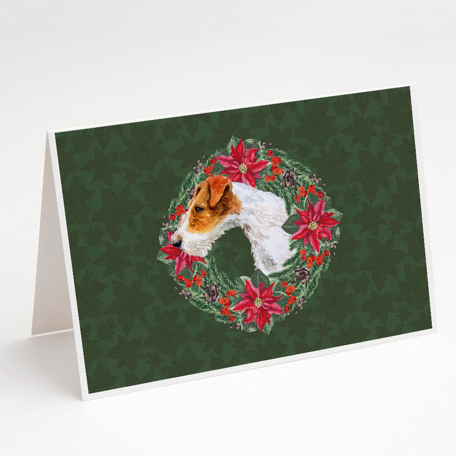 Fox Terrier Poinsetta Wreath Greeting Cards and Envelopes Pack of 8 Image 1