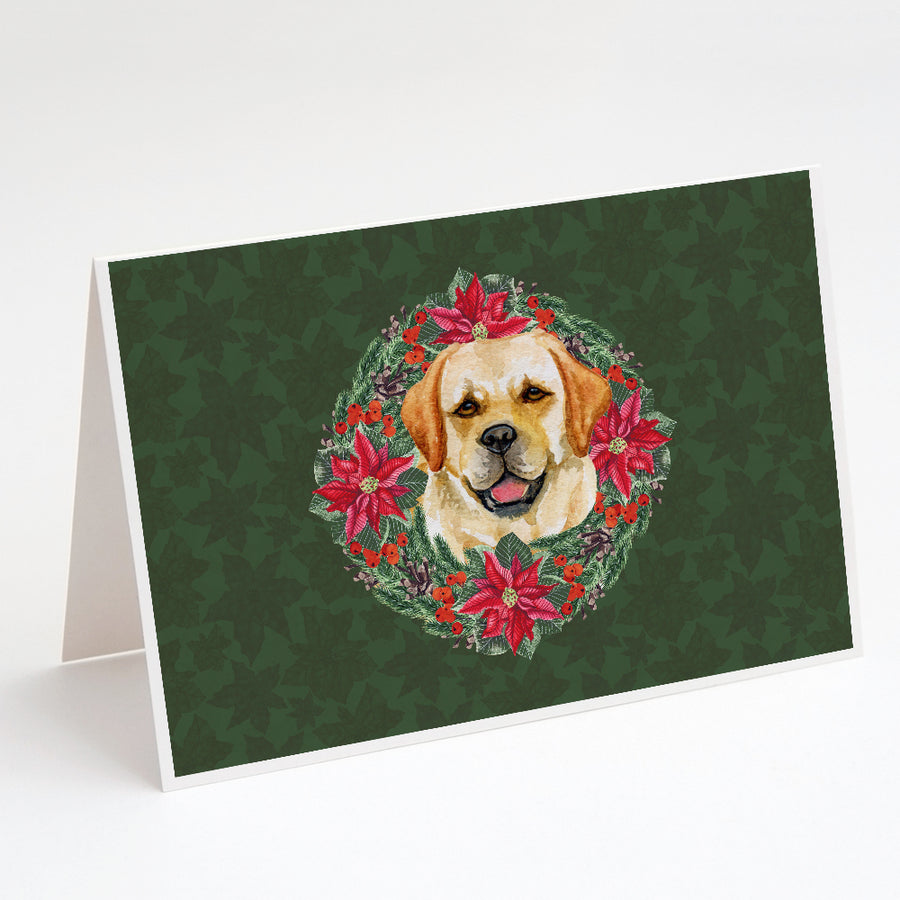 Golden Retriever Poinsetta Wreath Greeting Cards and Envelopes Pack of 8 Image 1