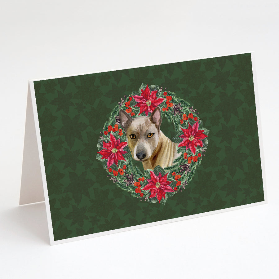 Thai Ridgeback Poinsetta Wreath Greeting Cards and Envelopes Pack of 8 Image 1