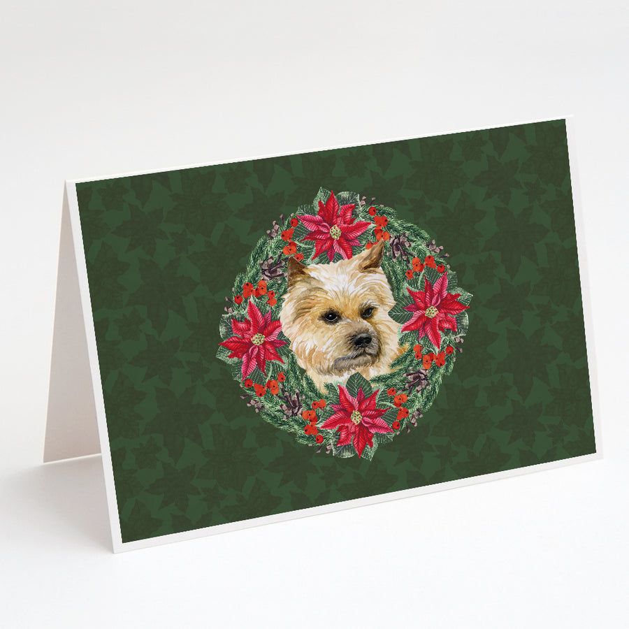 Cairn Terrier Poinsetta Wreath Greeting Cards and Envelopes Pack of 8 Image 1