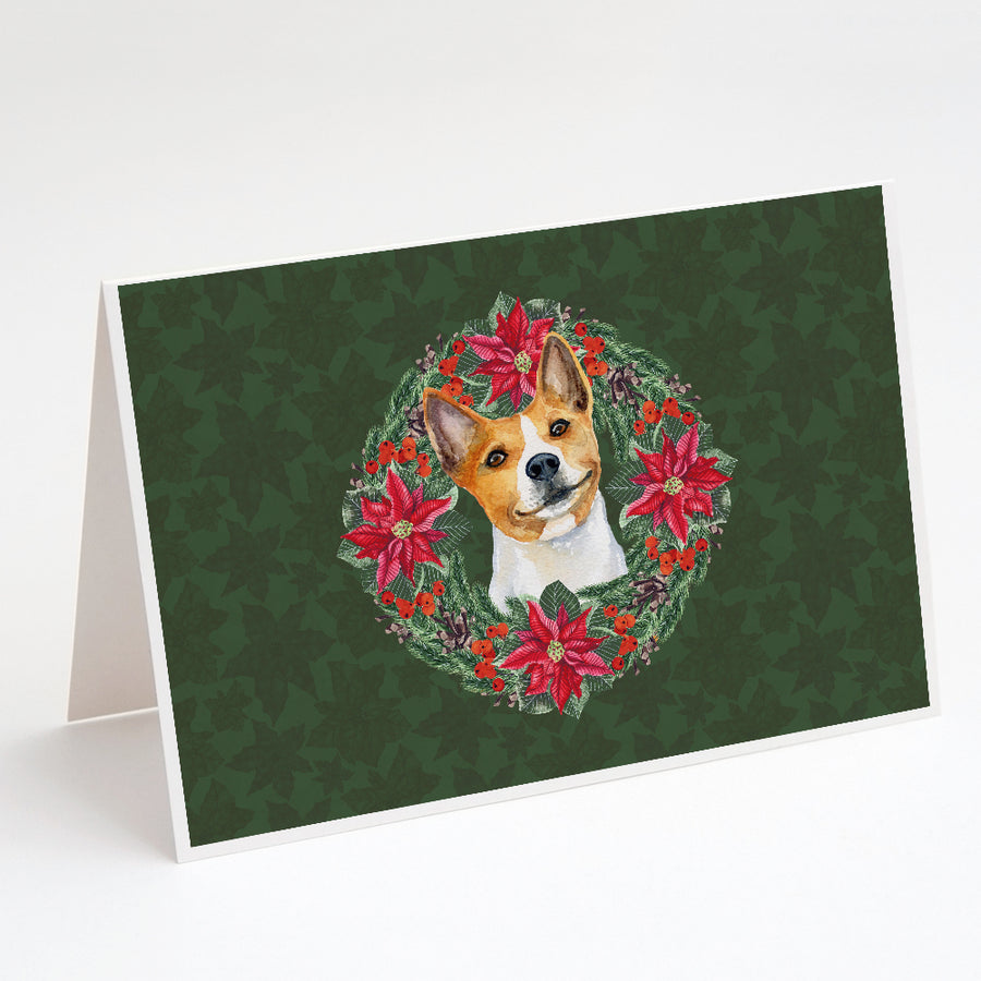 Basenji Poinsetta Wreath Greeting Cards and Envelopes Pack of 8 Image 1