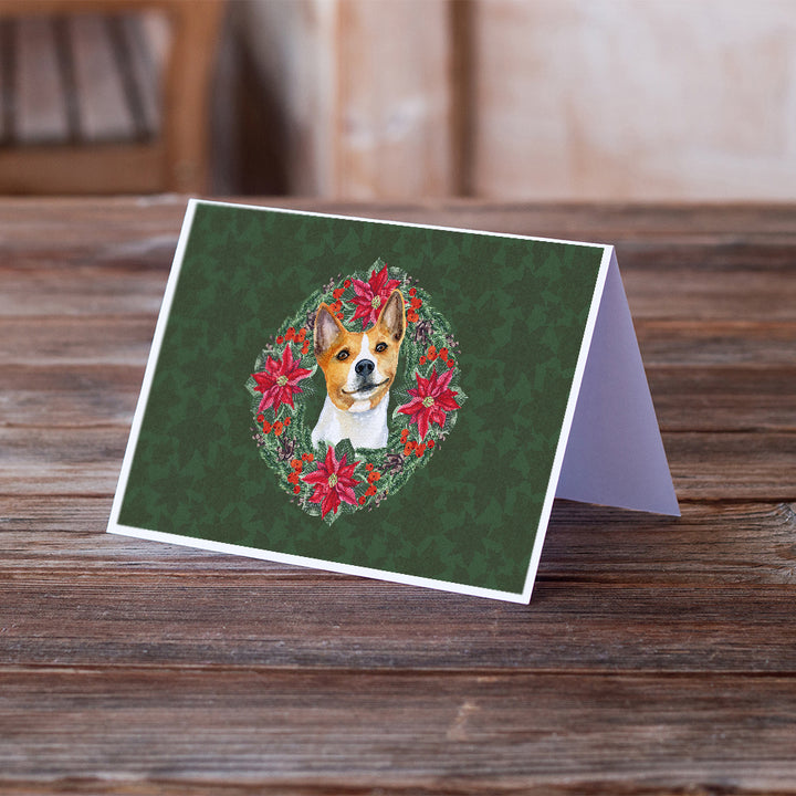 Basenji Poinsetta Wreath Greeting Cards and Envelopes Pack of 8 Image 2