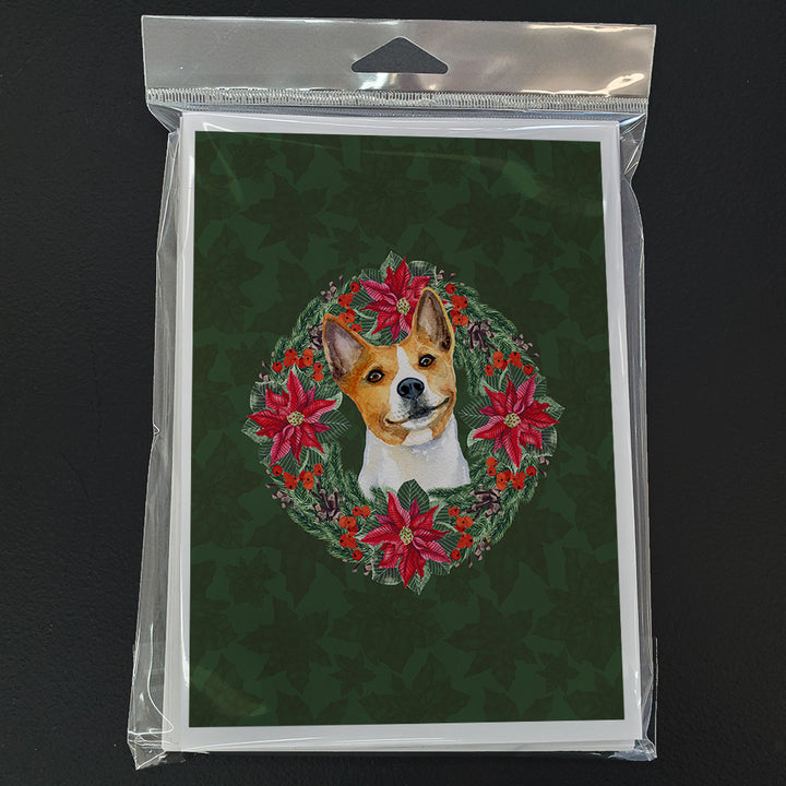 Basenji Poinsetta Wreath Greeting Cards and Envelopes Pack of 8 Image 3