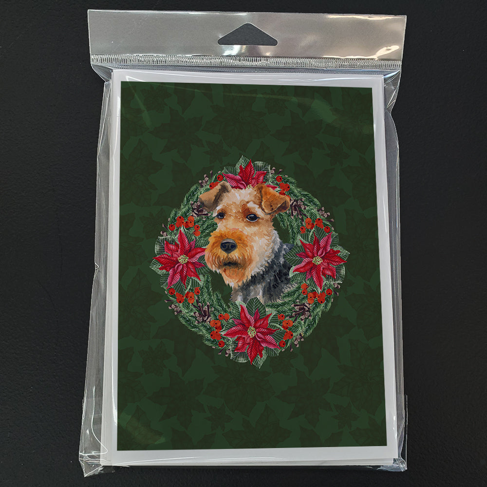 Welsh Terrier Poinsetta Wreath Greeting Cards and Envelopes Pack of 8 Image 1