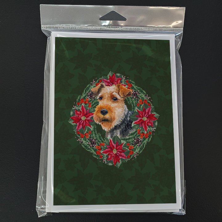 Welsh Terrier Poinsetta Wreath Greeting Cards and Envelopes Pack of 8 Image 1