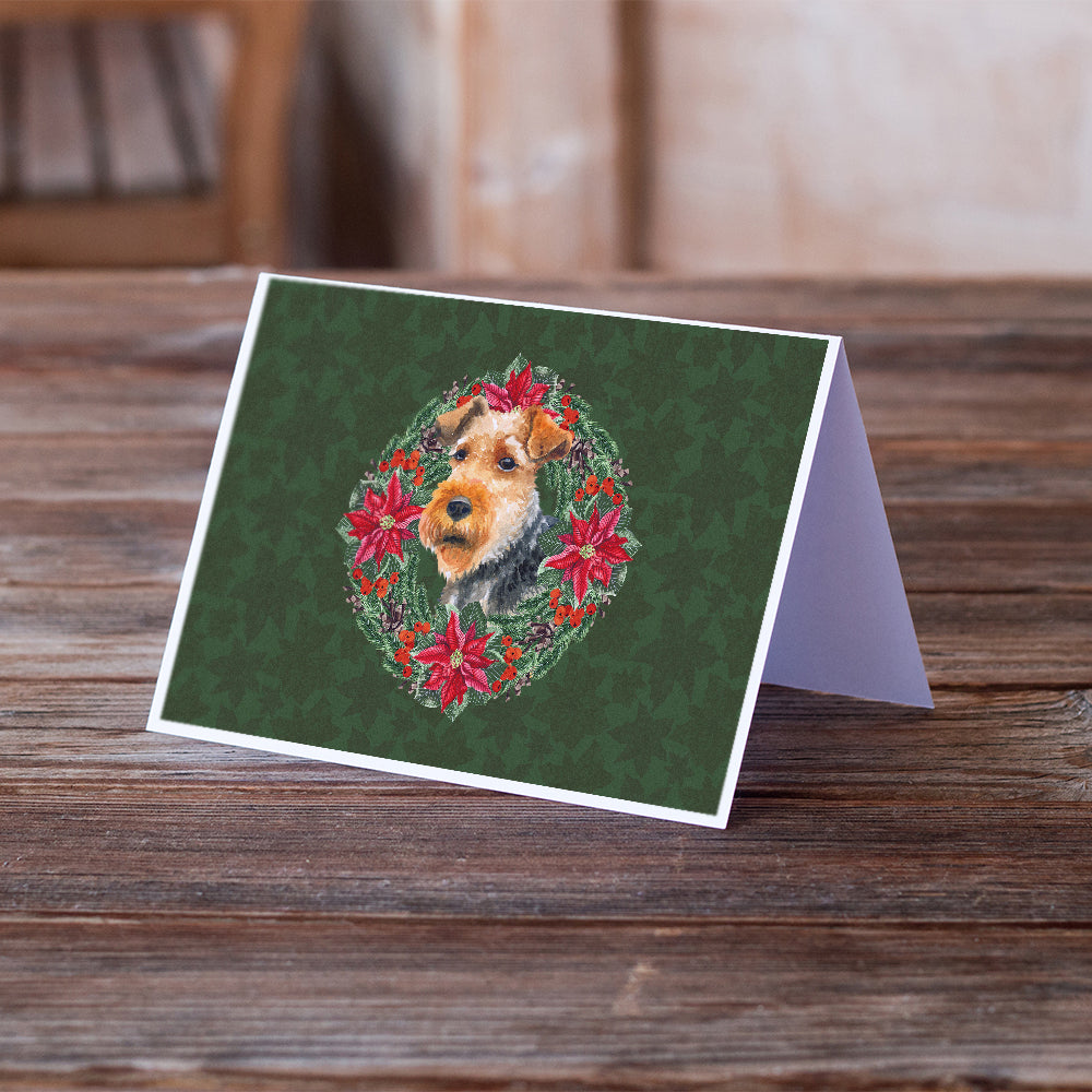 Welsh Terrier Poinsetta Wreath Greeting Cards and Envelopes Pack of 8 Image 2