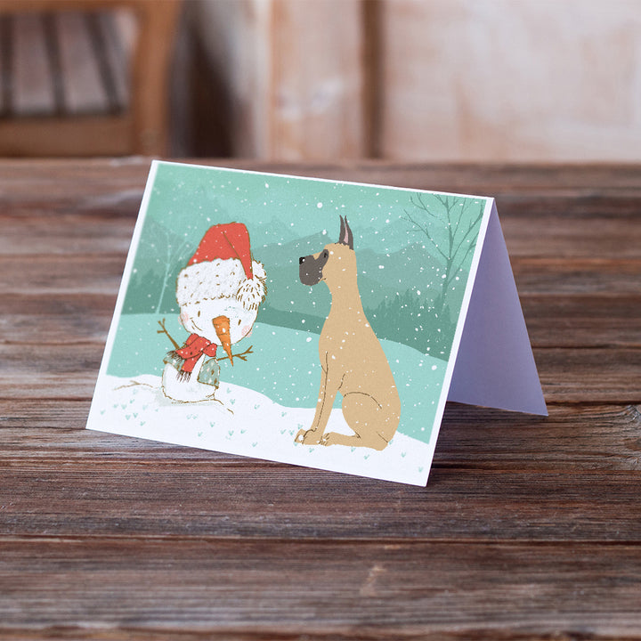 Cropped Fawn Great Dane Snowman Christmas Greeting Cards and Envelopes Pack of 8 Image 2