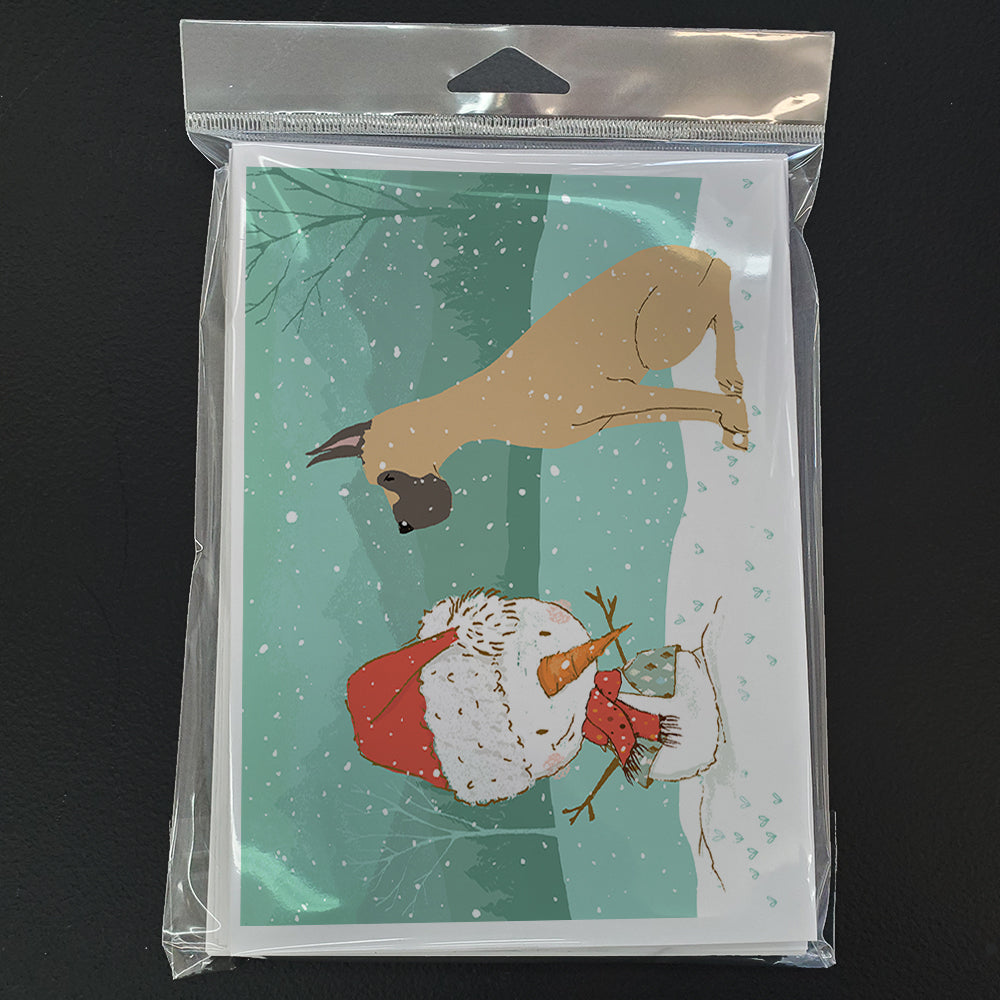 Cropped Fawn Great Dane Snowman Christmas Greeting Cards and Envelopes Pack of 8 Image 3