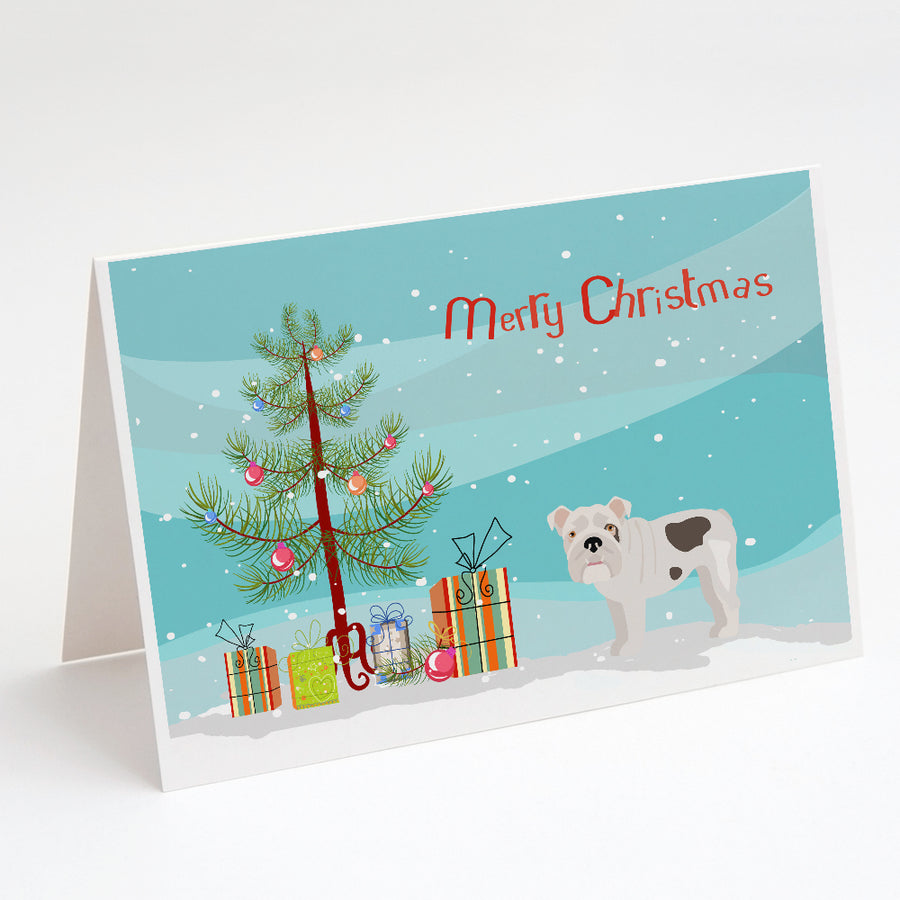 "Bulldog, English Bulldog Christmas Tree Greeting Cards and Envelopes Pack of 8" Image 1