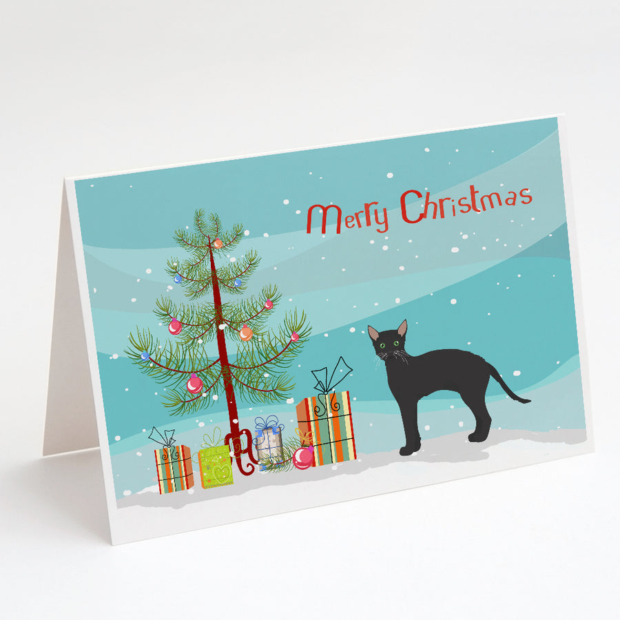 Black German Rex Cat Merry Christmas Greeting Cards and Envelopes Pack of 8 Image 1