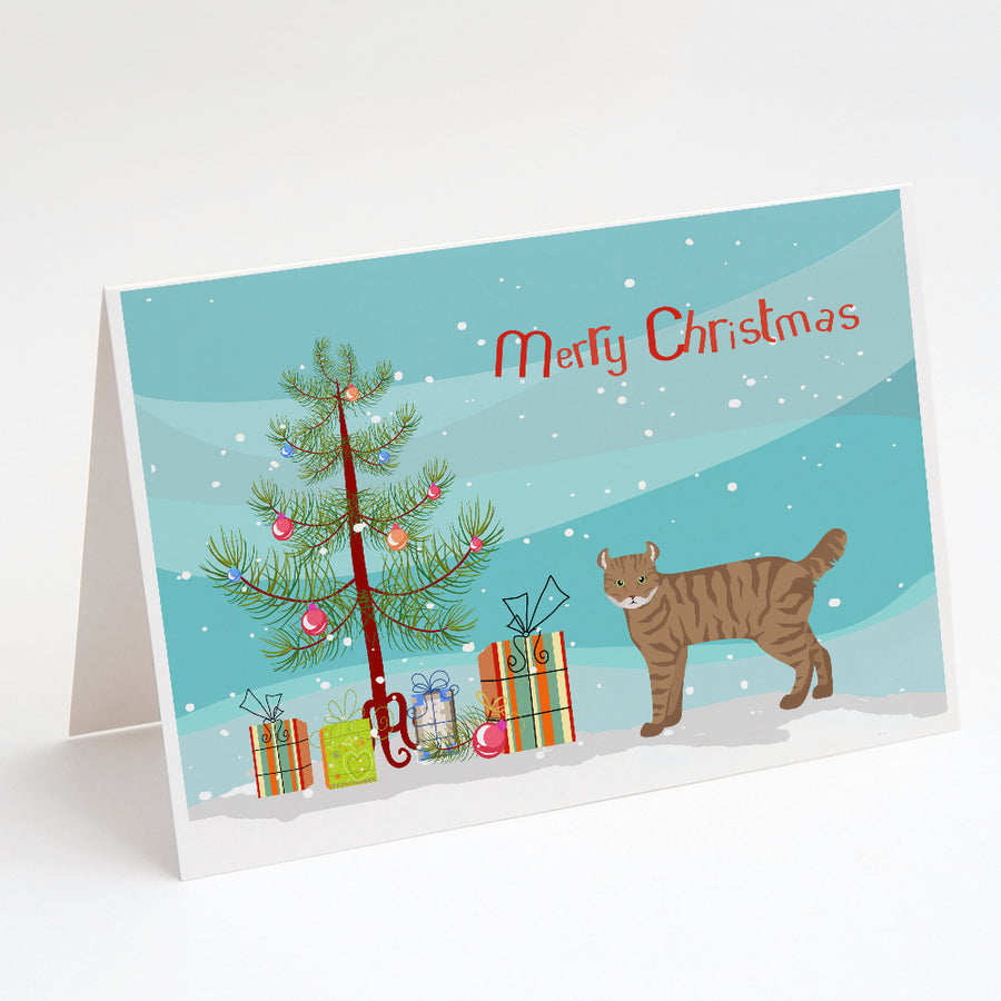 Highlander Lynx Style 3 Cat Merry Christmas Greeting Cards and Envelopes Pack of 8 Image 1