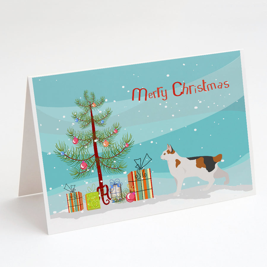 Korean Bobtail Cat Merry Christmas Greeting Cards and Envelopes Pack of 8 Image 1
