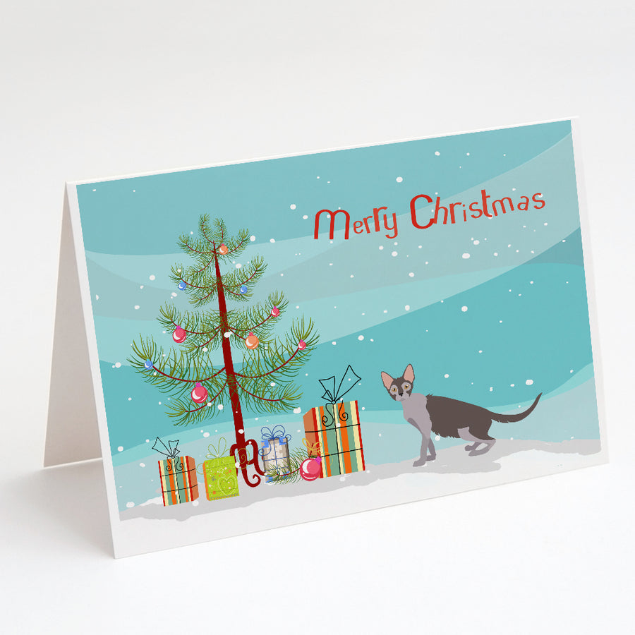 Lykoi Style 2 Cat Merry Christmas Greeting Cards and Envelopes Pack of 8 Image 1