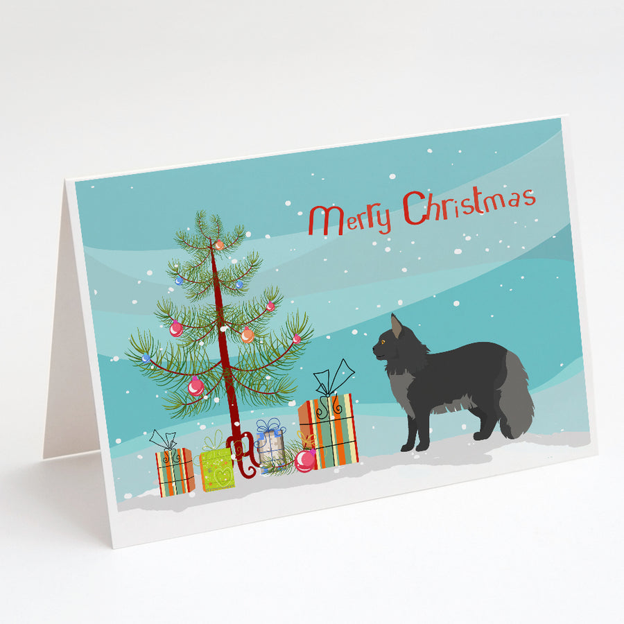 Maine Coon Style 2 Cat Merry Christmas Greeting Cards and Envelopes Pack of 8 Image 1