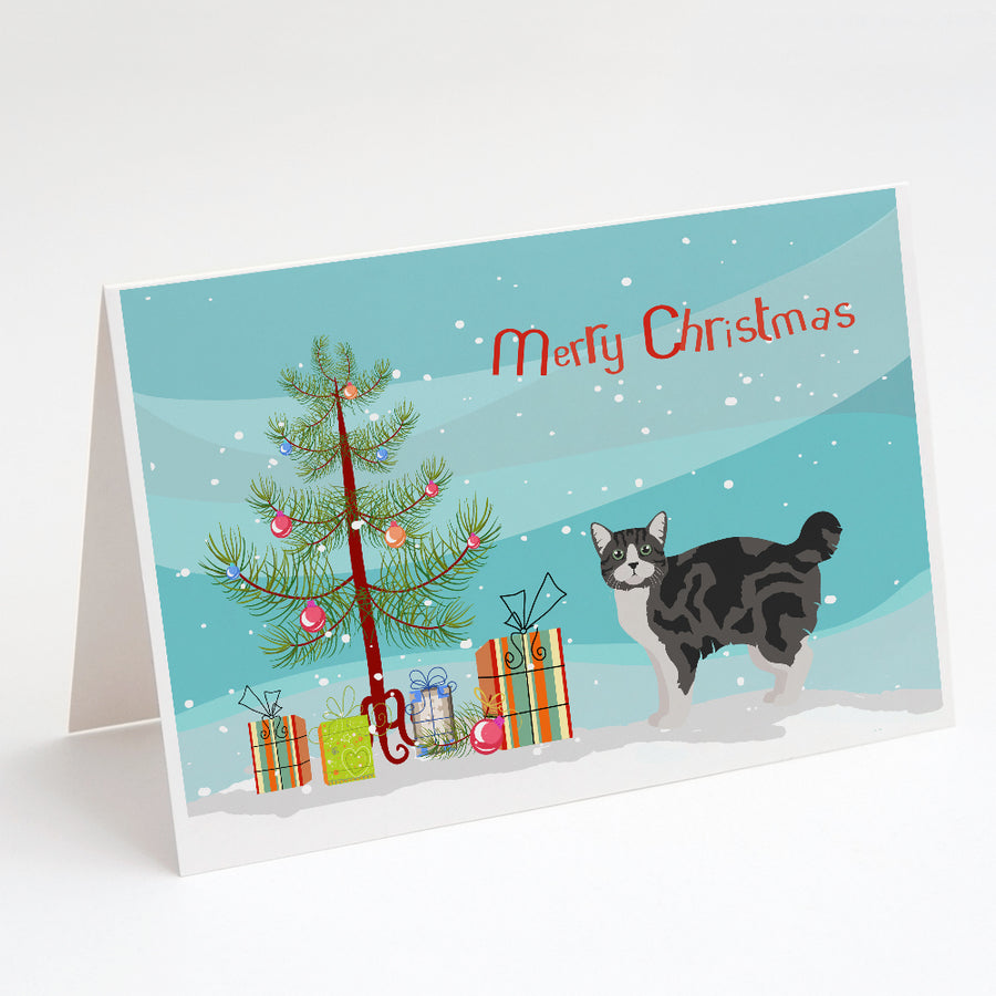 Manx Style 1 Cat Merry Christmas Greeting Cards and Envelopes Pack of 8 Image 1