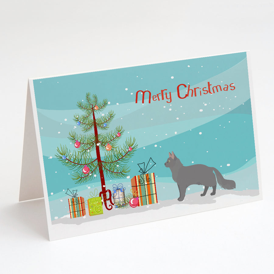 Nebelung Style 2 Cat Merry Christmas Greeting Cards and Envelopes Pack of 8 Image 1
