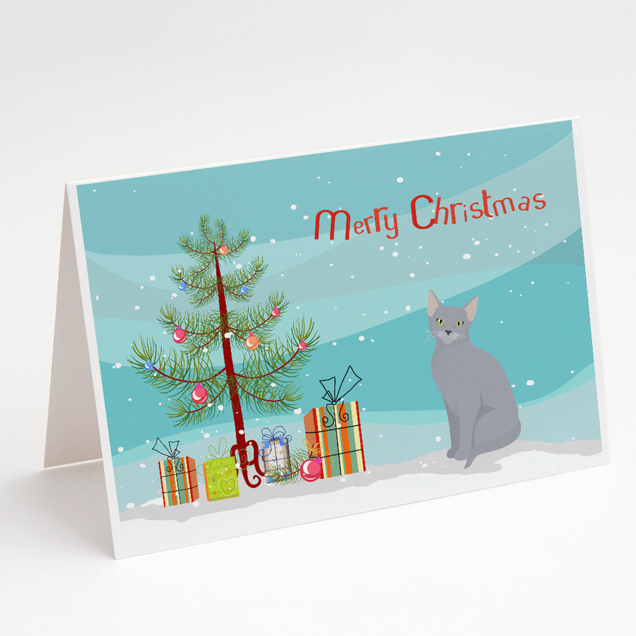 Russian Blue Cat Merry Christmas Greeting Cards and Envelopes Pack of 8 Image 1