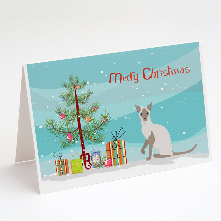 Siamese Modern Cat Merry Christmas Greeting Cards and Envelopes Pack of 8 Image 1