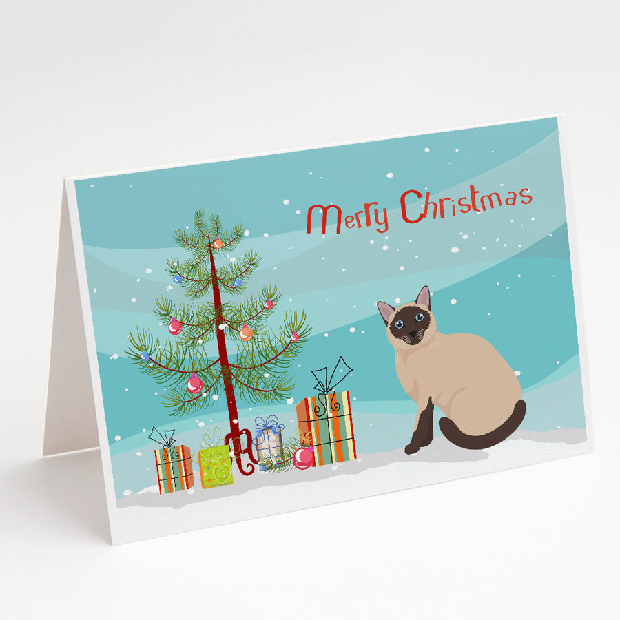 Siamese Traditional Cat Merry Christmas Greeting Cards and Envelopes Pack of 8 Image 1
