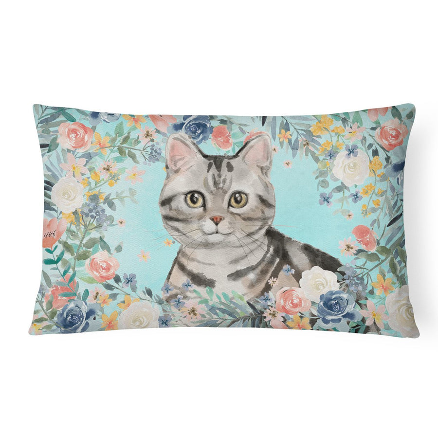 American Shorthair Spring Flowers Canvas Fabric Decorative Pillow Image 1