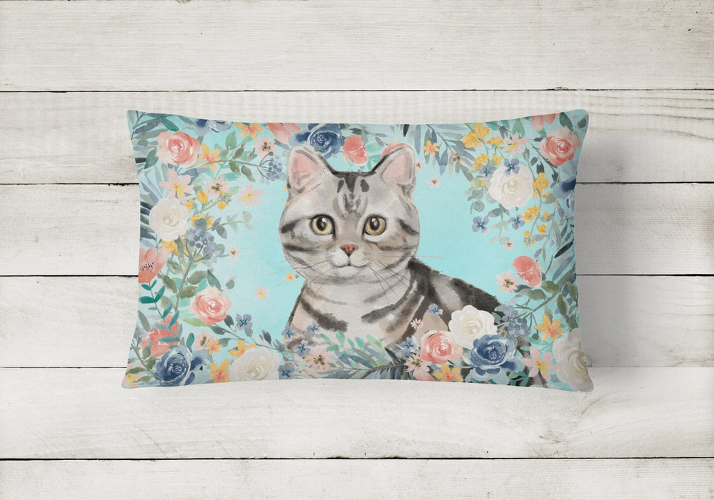 American Shorthair Spring Flowers Canvas Fabric Decorative Pillow Image 2