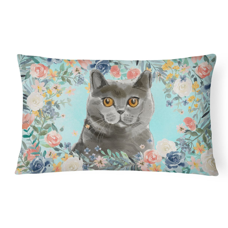 British Shorthair Spring Flowers Canvas Fabric Decorative Pillow Image 1