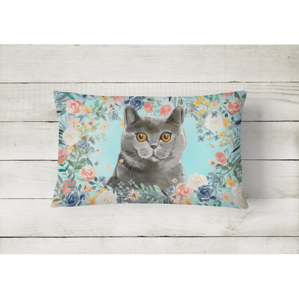 British Shorthair Spring Flowers Canvas Fabric Decorative Pillow Image 2