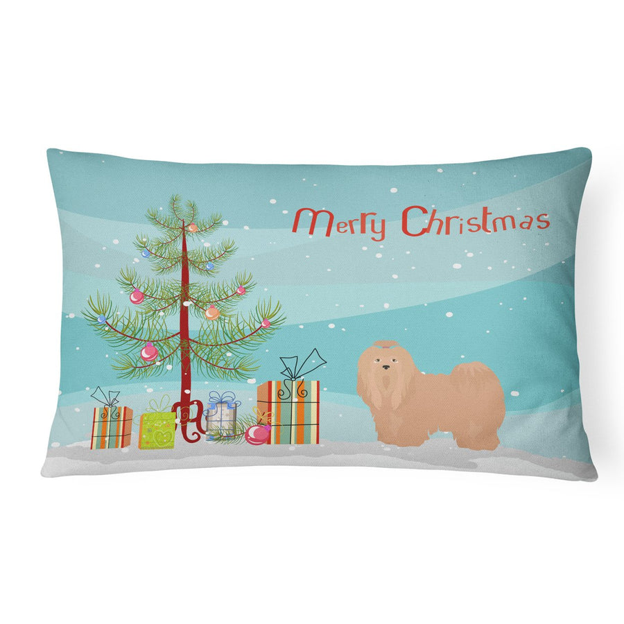 Tan Lhasa Apso Christmas Tree Canvas Fabric Decorative Pillow Image 1