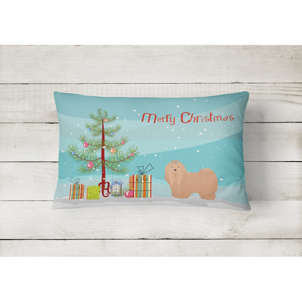 Tan Lhasa Apso Christmas Tree Canvas Fabric Decorative Pillow Image 2