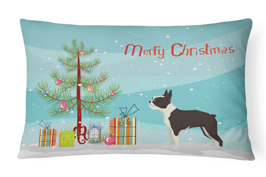 Boston Terrier Christmas Tree Canvas Fabric Decorative Pillow Image 1