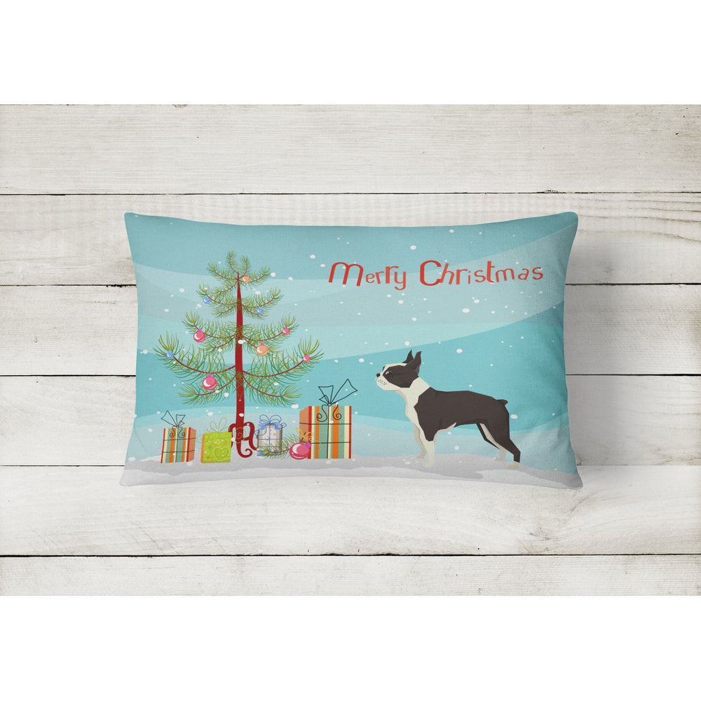 Boston Terrier Christmas Tree Canvas Fabric Decorative Pillow Image 2