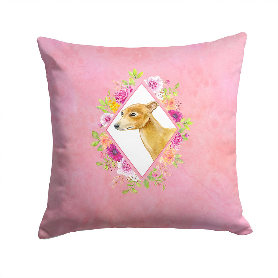 Italian Greyhound Pink Flowers Fabric Decorative Pillow Image 1