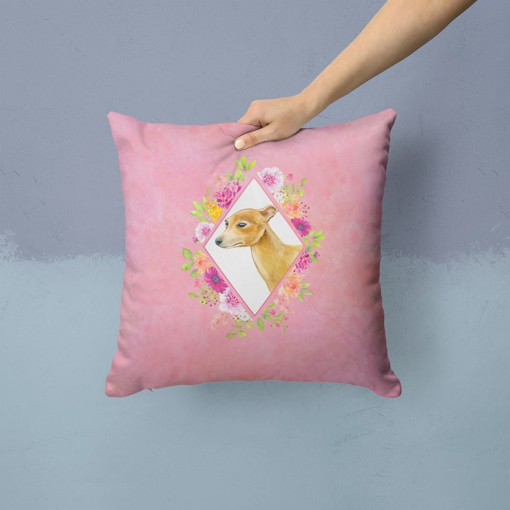 Italian Greyhound Pink Flowers Fabric Decorative Pillow Image 2