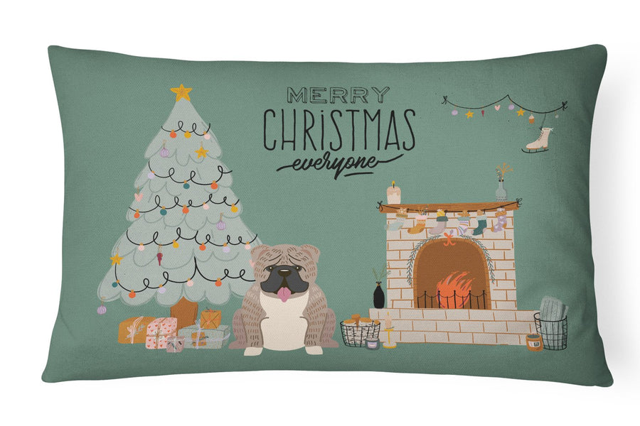 Grey Brindle English Bulldog Christmas Everyone Canvas Fabric Decorative Pillow Image 1