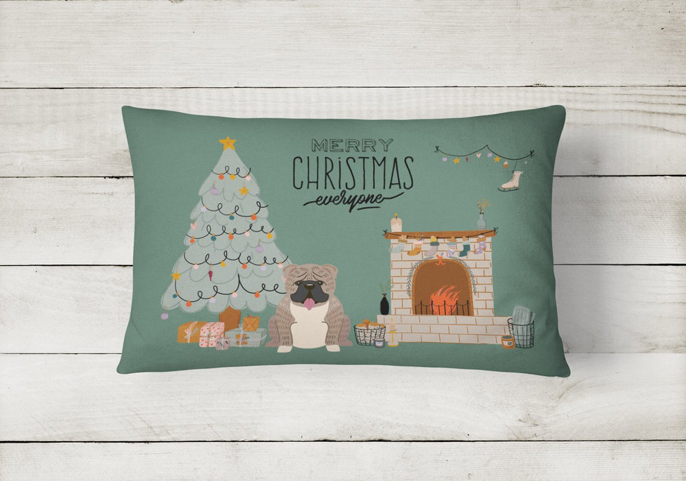 Grey Brindle English Bulldog Christmas Everyone Canvas Fabric Decorative Pillow Image 2