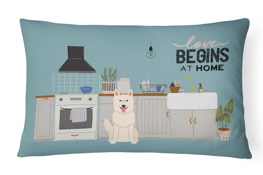 White German Shepherd Kitchen Scene Canvas Fabric Decorative Pillow Image 1