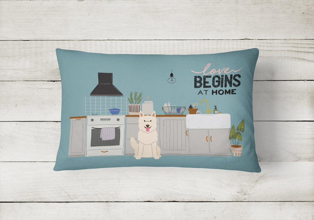 White German Shepherd Kitchen Scene Canvas Fabric Decorative Pillow Image 2