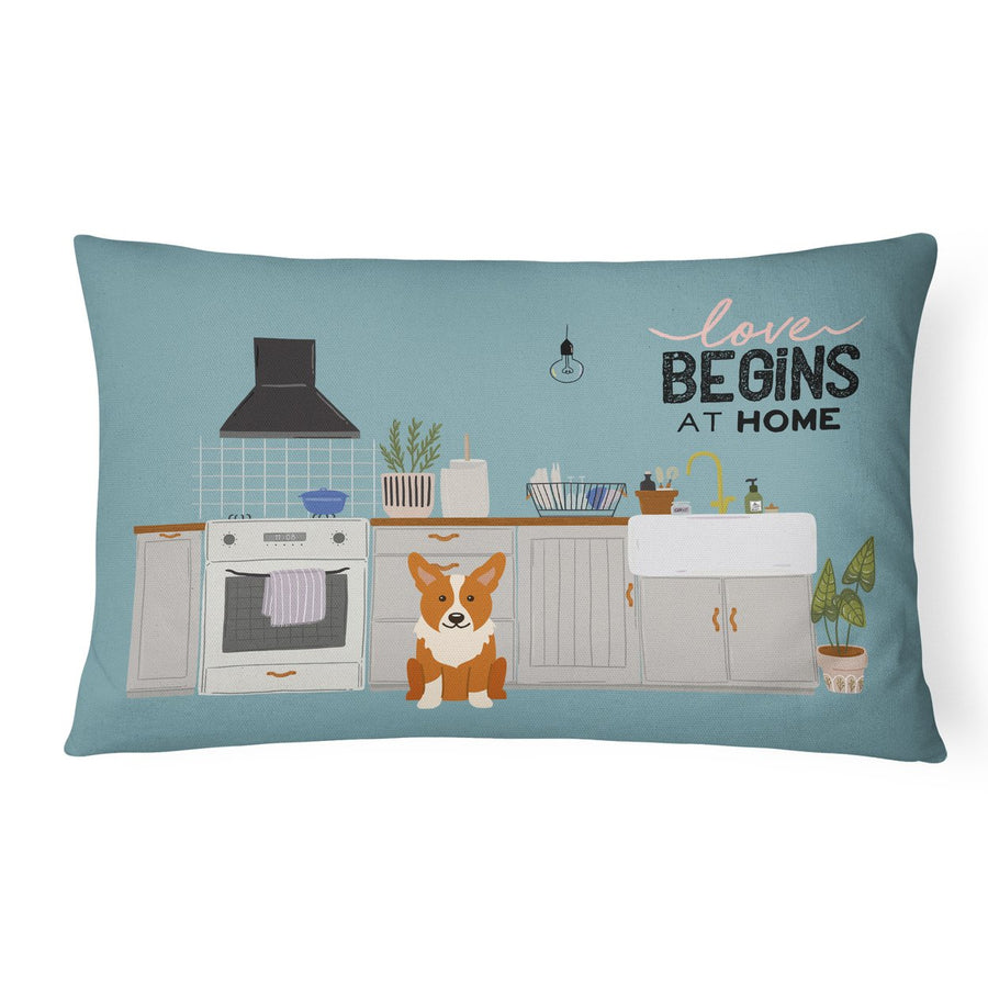 Corgi Kitchen Scene Canvas Fabric Decorative Pillow Image 1