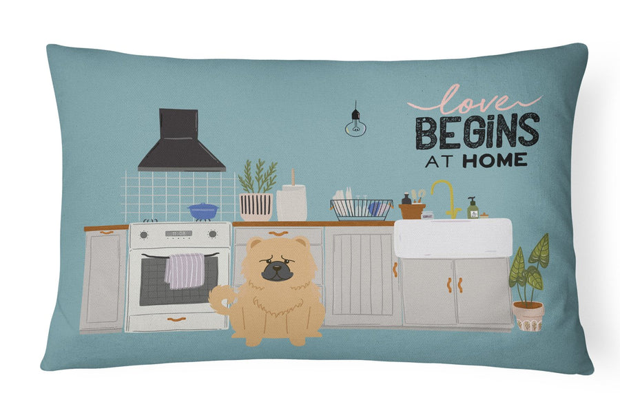 Cream Chow Chow Kitchen Scene Canvas Fabric Decorative Pillow Image 1