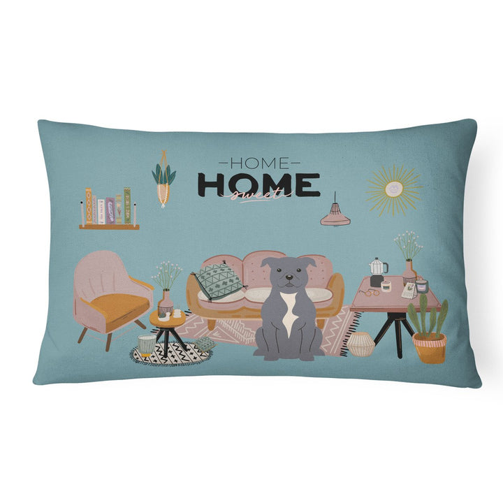 Blue Staffordshire Bull Terrier Sweet Home Canvas Fabric Decorative Pillow Image 1