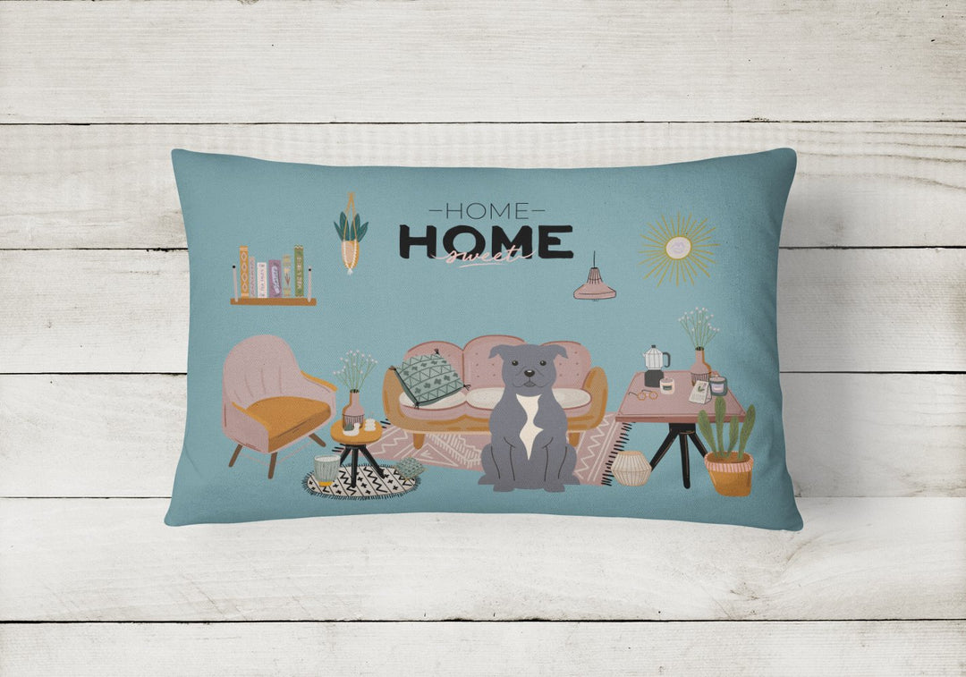 Blue Staffordshire Bull Terrier Sweet Home Canvas Fabric Decorative Pillow Image 2