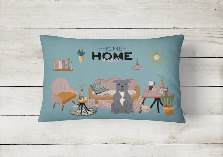 Blue Staffordshire Bull Terrier Sweet Home Canvas Fabric Decorative Pillow Image 2