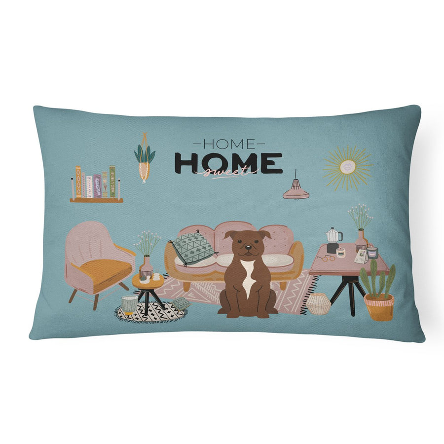 Chocolate Staffordshire Bull Terrier Sweet Home Canvas Fabric Decorative Pillow Image 1