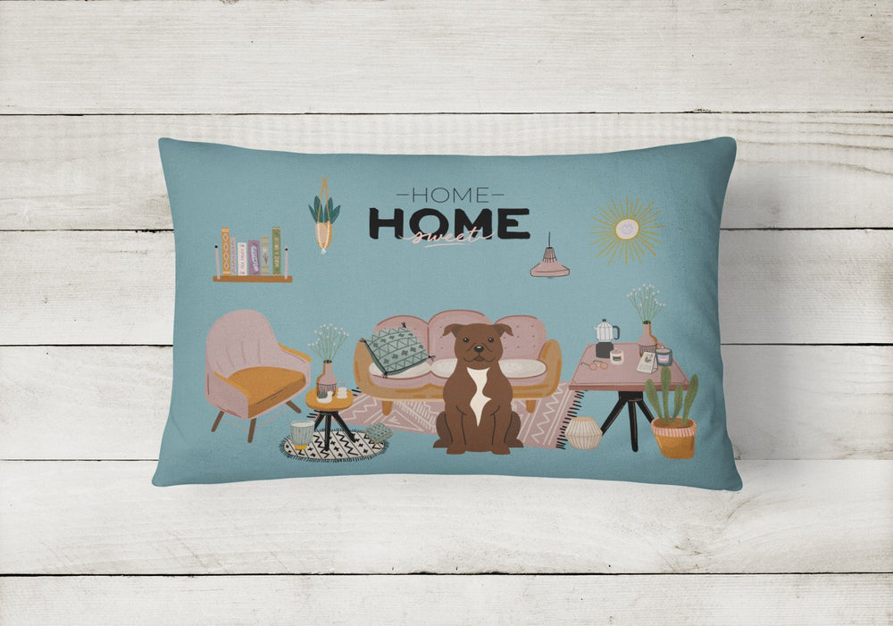 Chocolate Staffordshire Bull Terrier Sweet Home Canvas Fabric Decorative Pillow Image 2