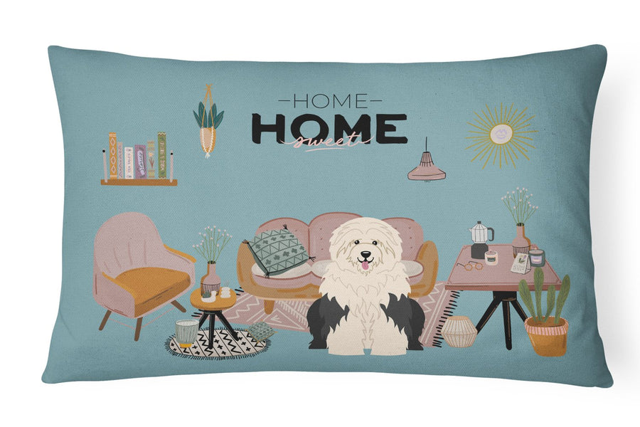 Old English Sheepdog Sweet Home Canvas Fabric Decorative Pillow Image 1