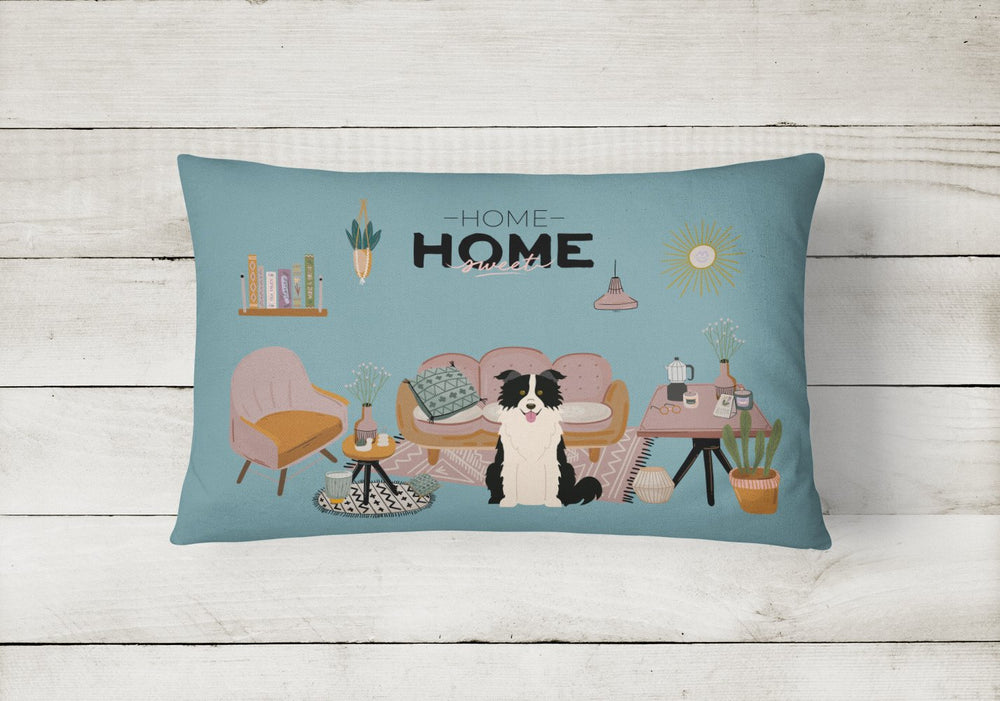 Black White Border Collie Sweet Home Canvas Fabric Decorative Pillow Image 2