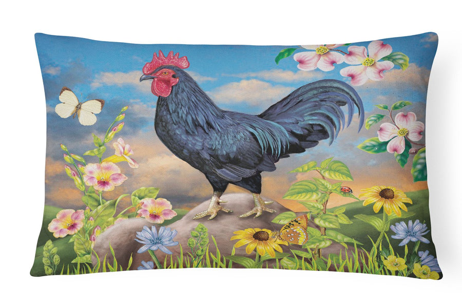 Black Rooster Canvas Fabric Decorative Pillow Image 1