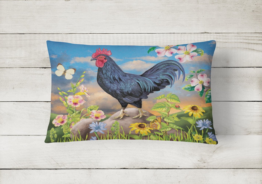 Black Rooster Canvas Fabric Decorative Pillow Image 2